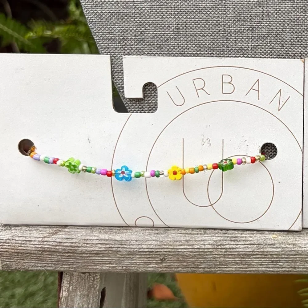 Two Urban Outfitters (OU) Multi-Colored Flower Beaded Necklaces NWT Boho Friends
